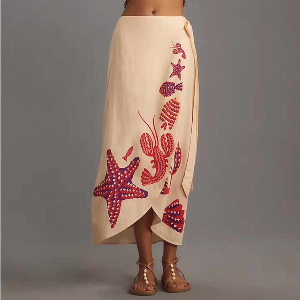 Farm Rio Linen Side-Tie Midi Skirt